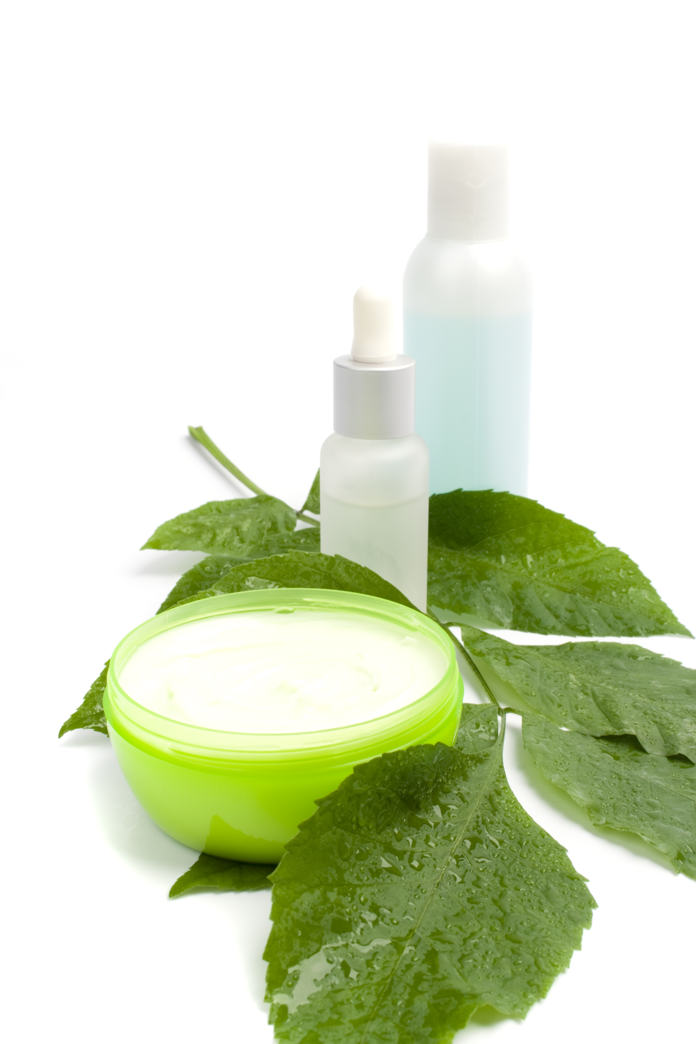 cosmetic products with green leaf