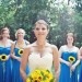 bridesmaids-sunflowers-cobalt-blue-bride-strapless